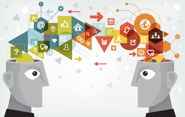 دو تصویر نمادین صورت انسان در حال تبادل اطلاعات-ریشه یابی در تتاهیلینگ